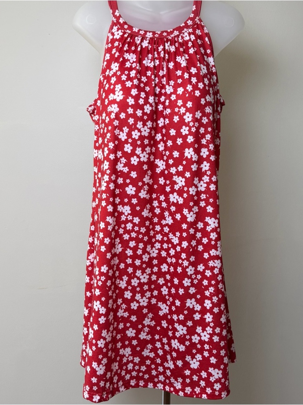 Red Floral Halter Sundress Built-In Bra Boho Summer Beach Dress Size L